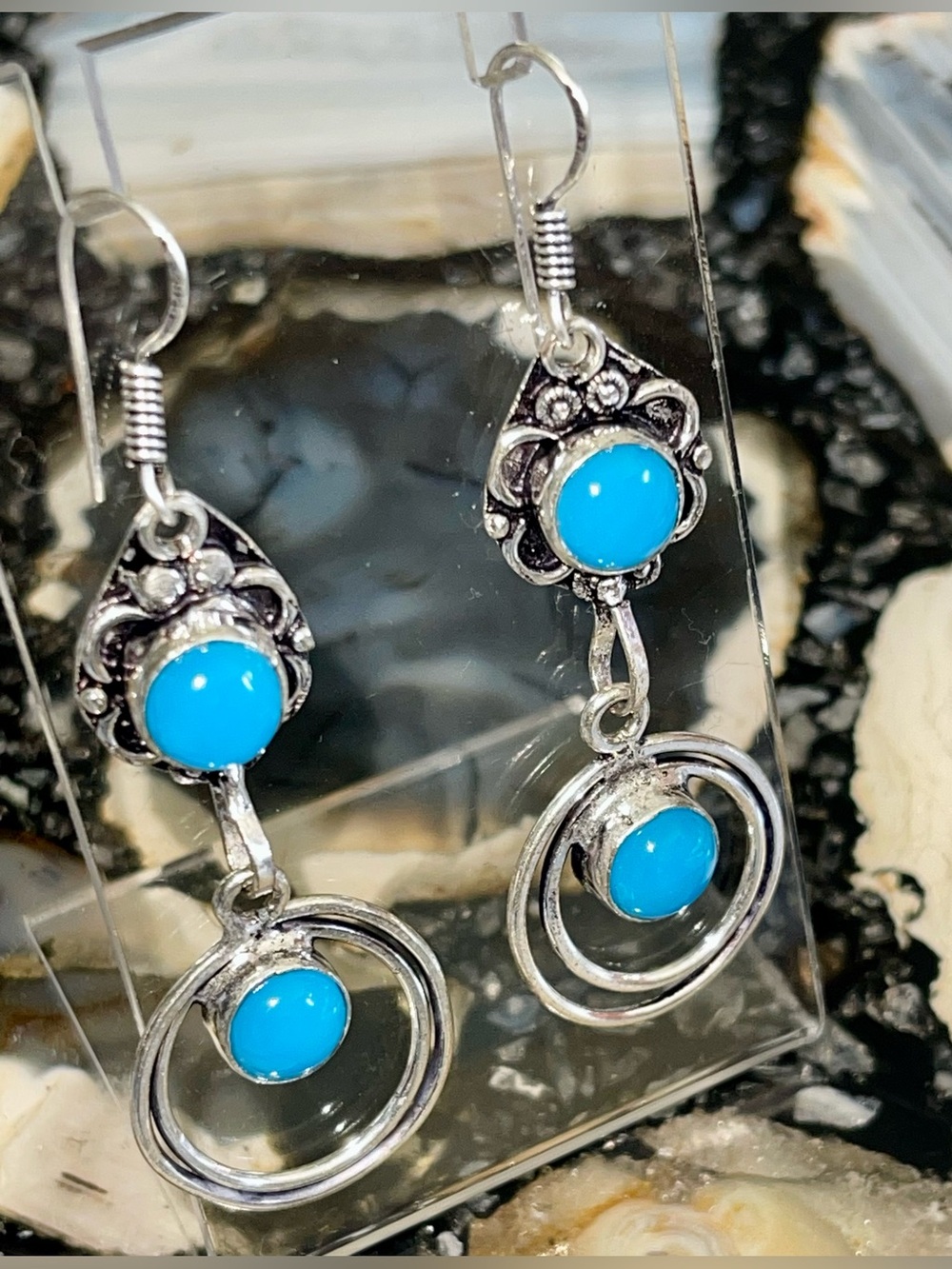 Blue Onyx Earrings 2 1/2”